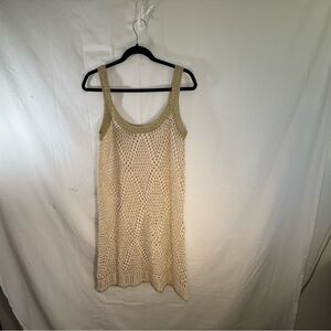 Boston Proper Metallic Gold and Cream Crochet Top Size 10 Beach Boho Crochet
